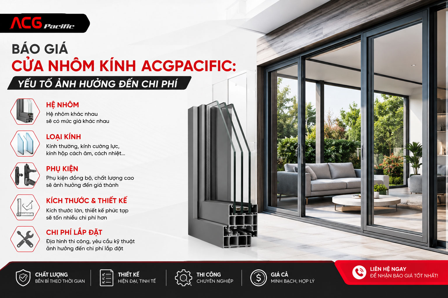 Báo giá cửa nhôm kính ACGPACIFIC: Yếu tố ảnh hưởng đến chi phí