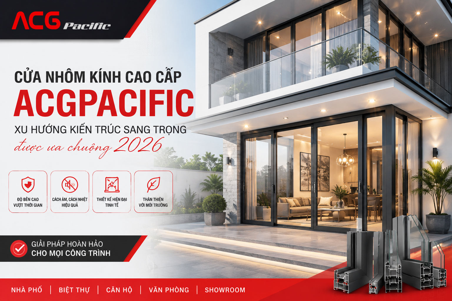 Cửa nhôm kính cao cấp ACGPACIFIC - Xu hướng kiến trúc sang trọng được ưa chuộng 2026