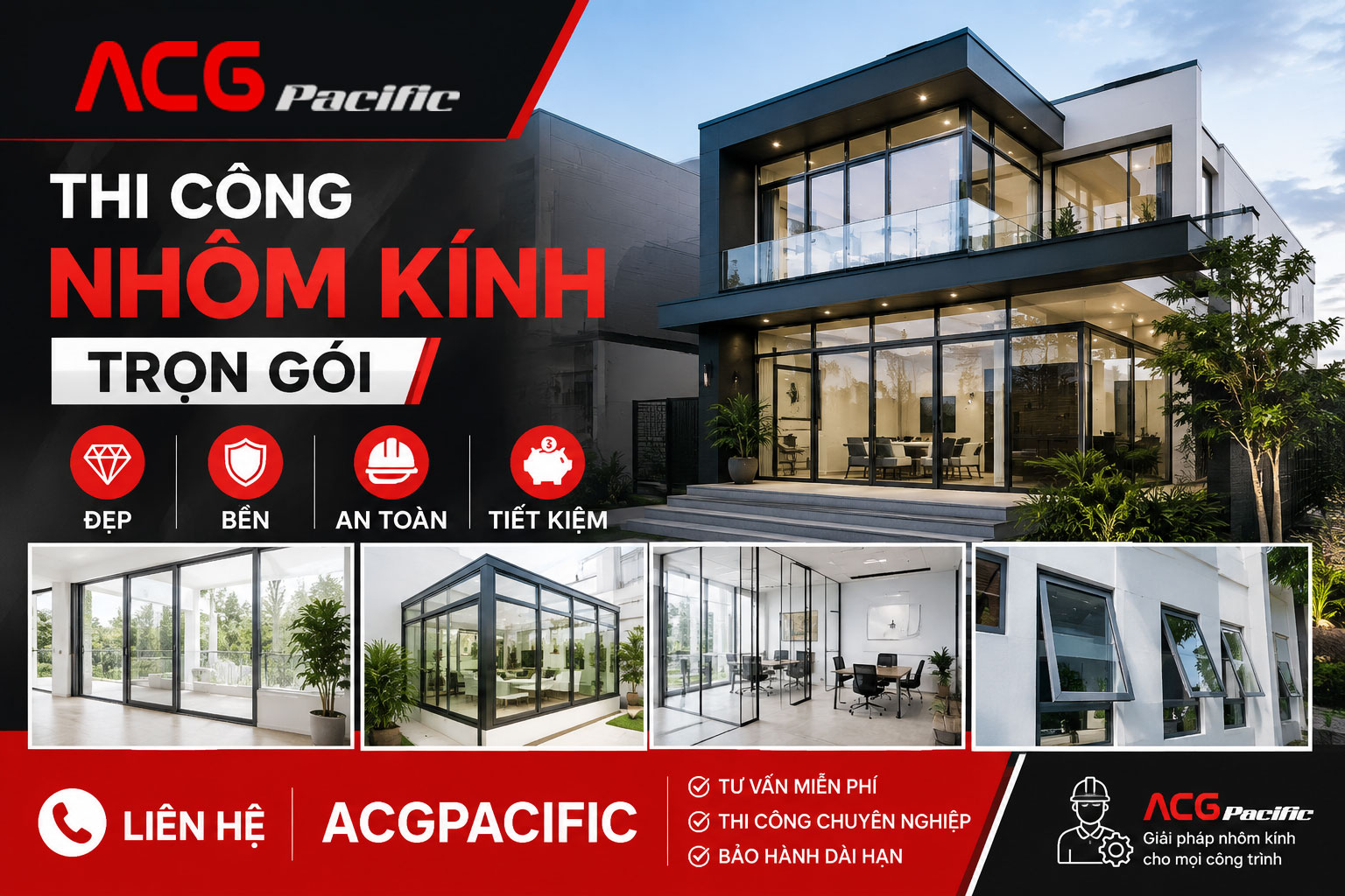Thi công nhôm kính trọn gói | Đẹp - Bền - An toàn - Tiết kiệm.