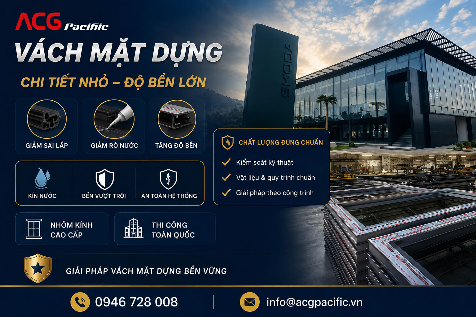 Cấu tạo hệ vách mặt dựng: Những chi tiết nhỏ quyết định độ kín nước & độ bền