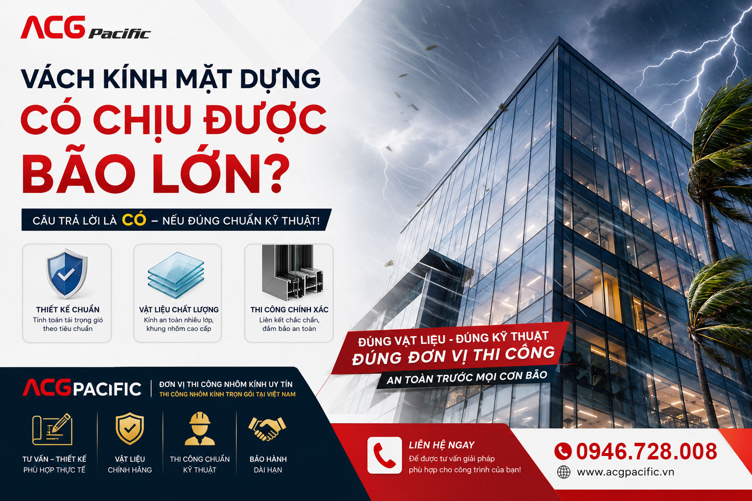 Vách kính mặt dựng có chịu được bão lớn? Phân tích từ tiêu chuẩn kỹ thuật