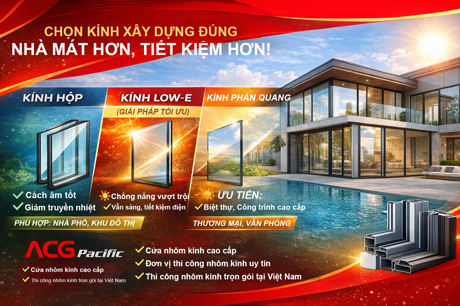 Kính hộp, kính Low-E, kính phản quang: Đâu là lựa chọn phù hợp với khí hậu Việt Nam? (Góc nhìn ứng dụng thực tế)