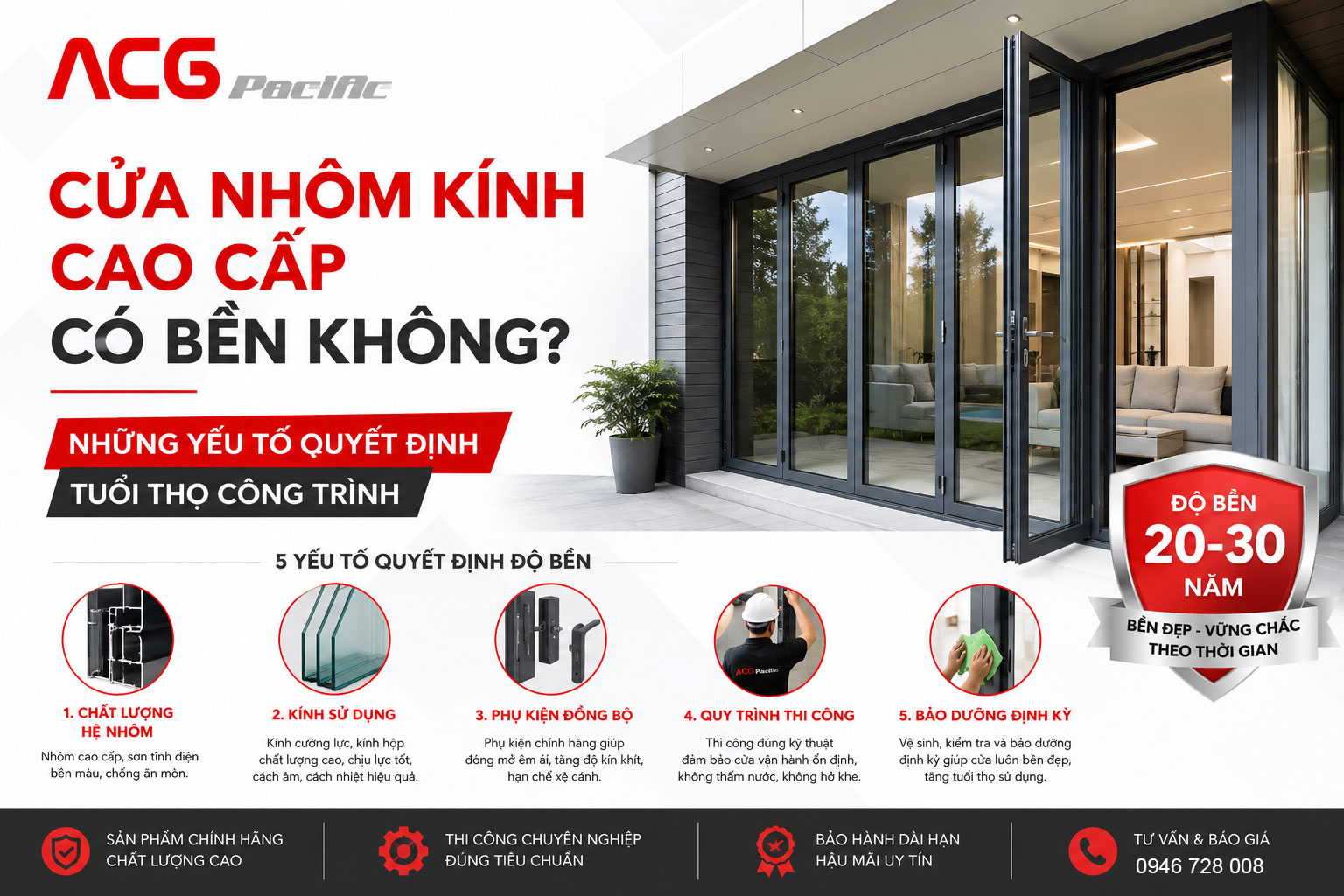 Cửa nhôm kính cao cấp có bền không? Những yếu tố quyết định tuổi thọ công trình