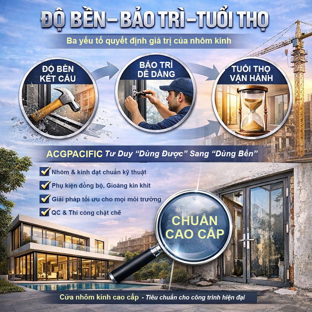 Độ bền – Bảo trì – Tuổi thọ sản phẩm nhôm kính: Yếu tố cốt lõi quyết định giá trị công trình